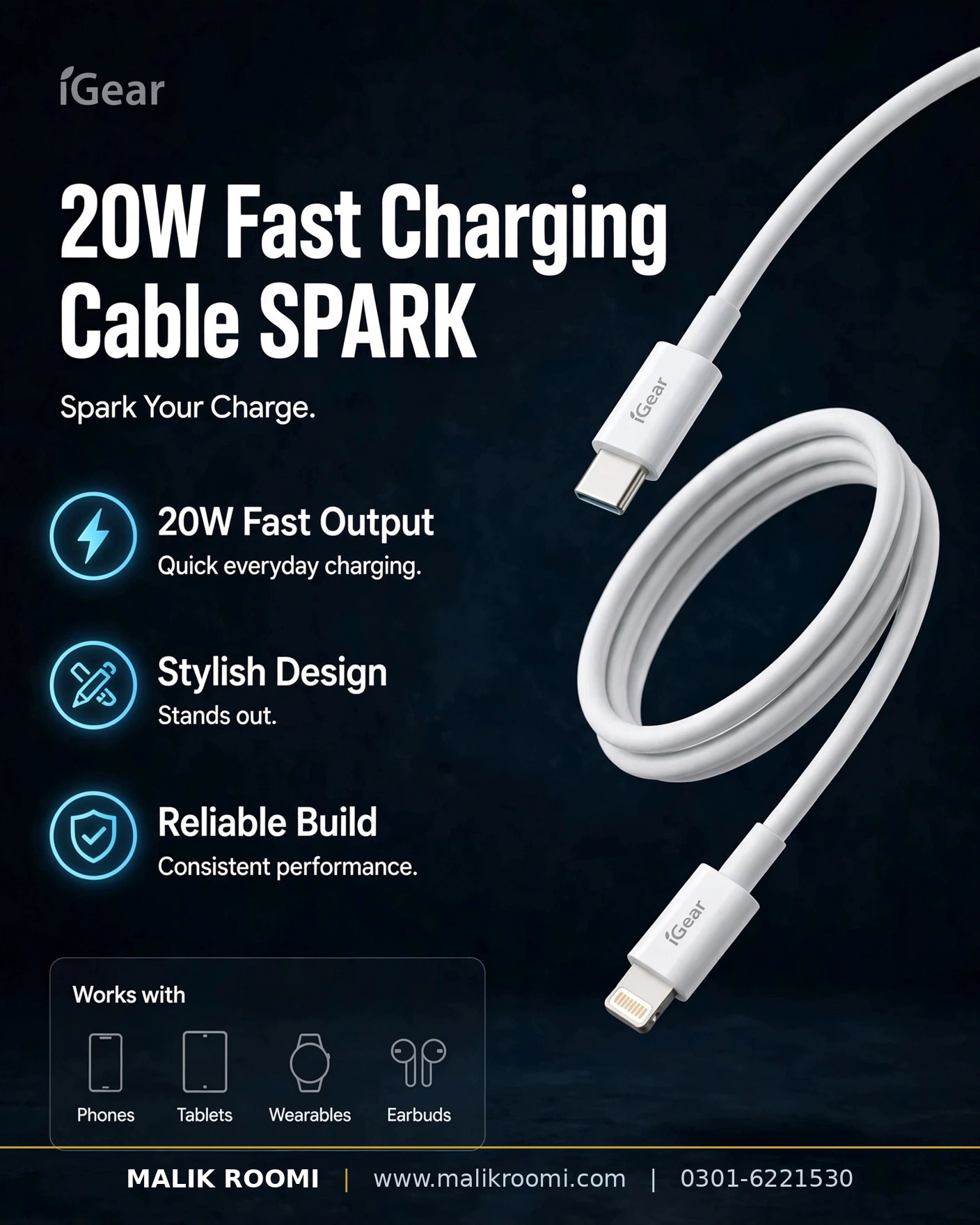 iGear SPARK 20W PD to iPhone Cable Type-C to Lightning (1m)