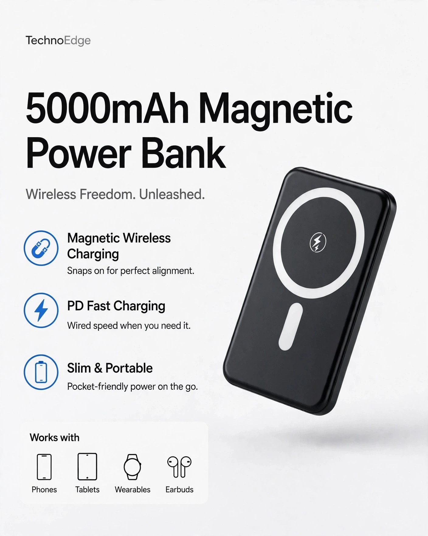 Thumbnail 5 of TechnoEdge Flick Pro 5000mAh Magnetic Wireless Power Bank