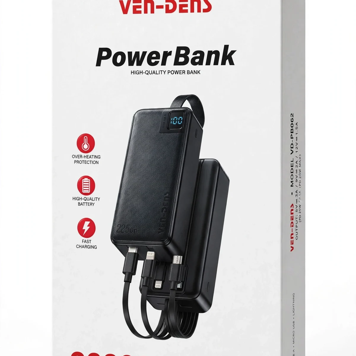 Thumbnail 4 of VEN-DENS VD-PB062 30000mAh Power Bank with Built-in Cables