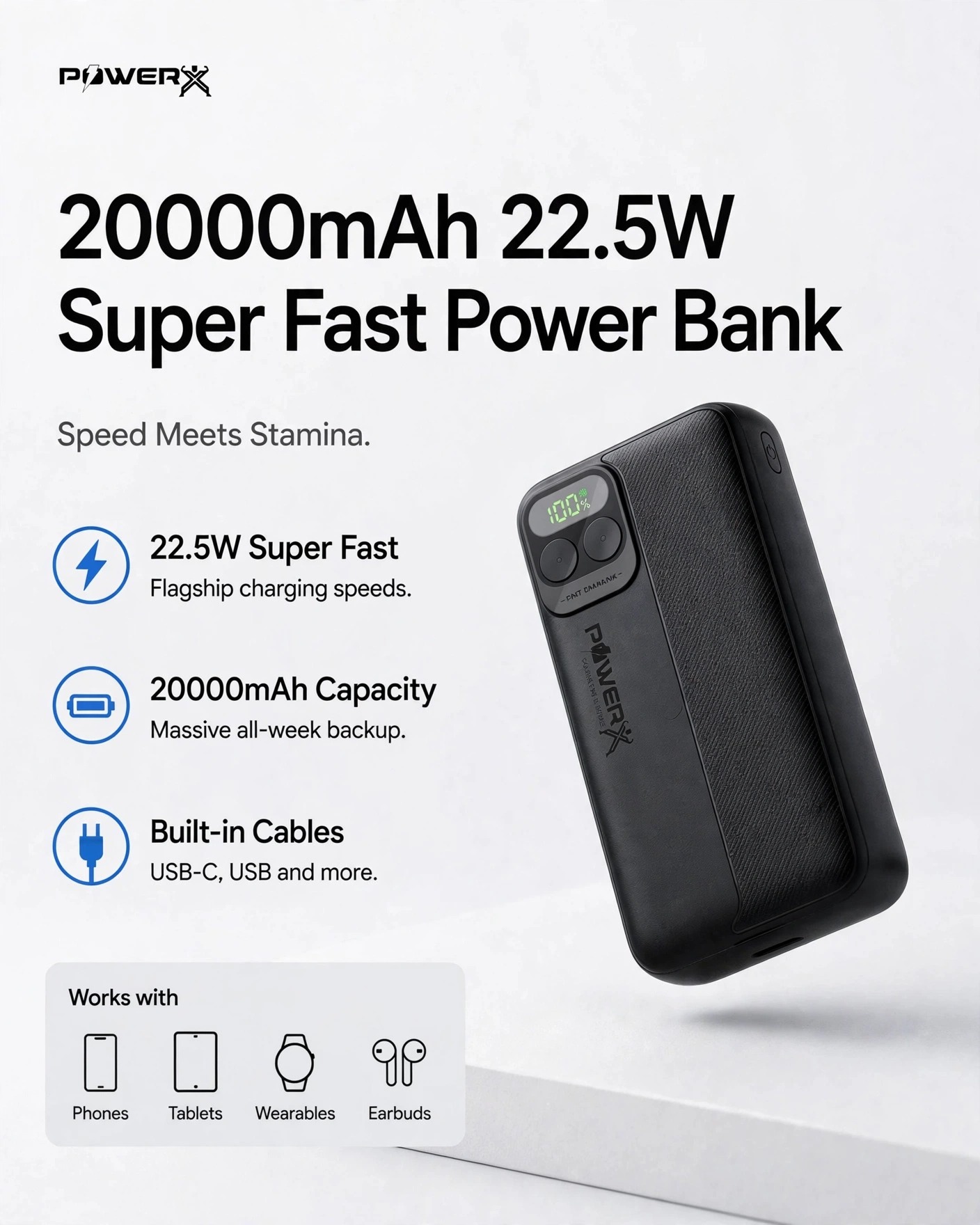 POWERX PX-20K1 20000mAh 22.5W Super Fast Power Bank