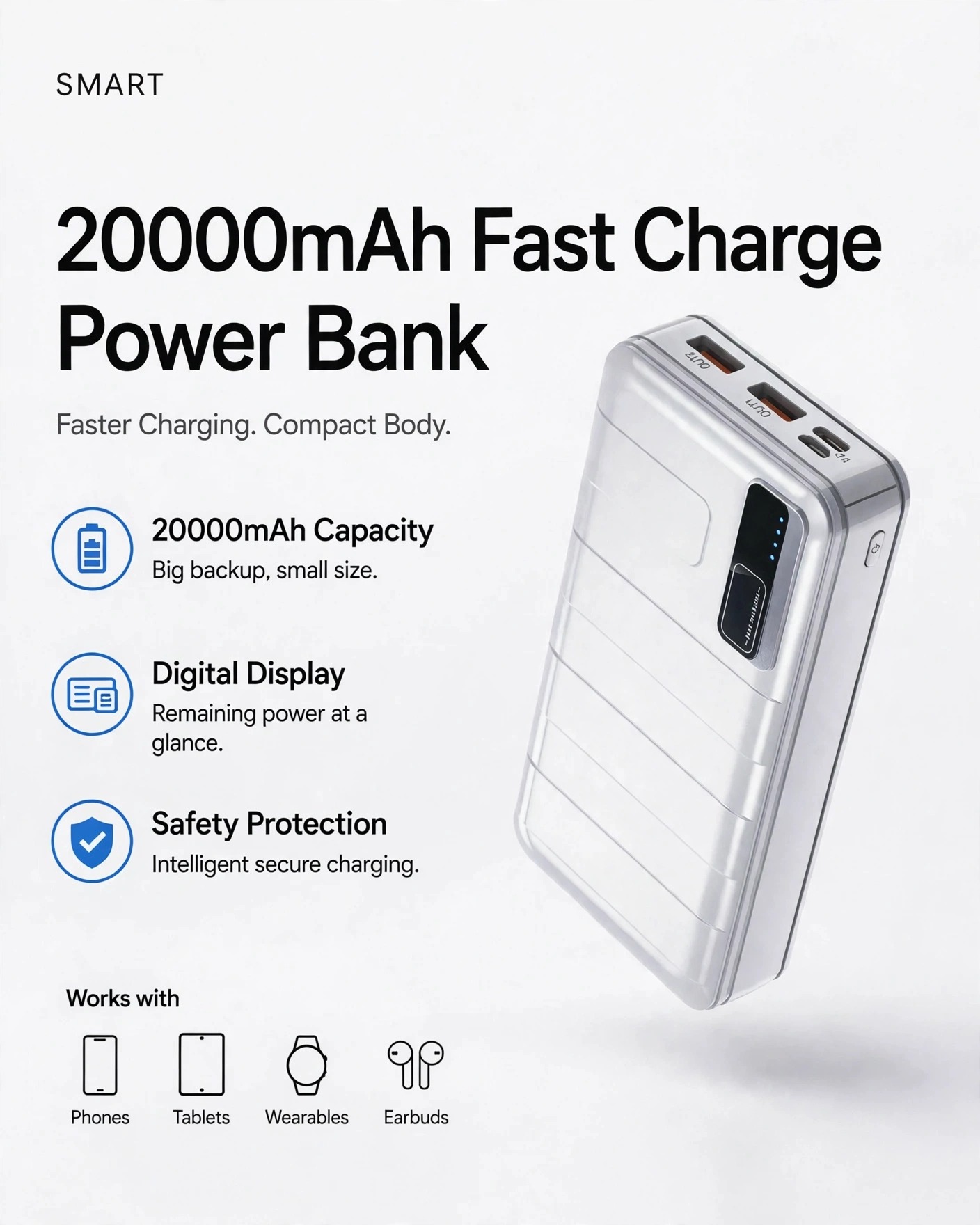 SMART 20000mAh Fast Charge Power Bank with Digital Display