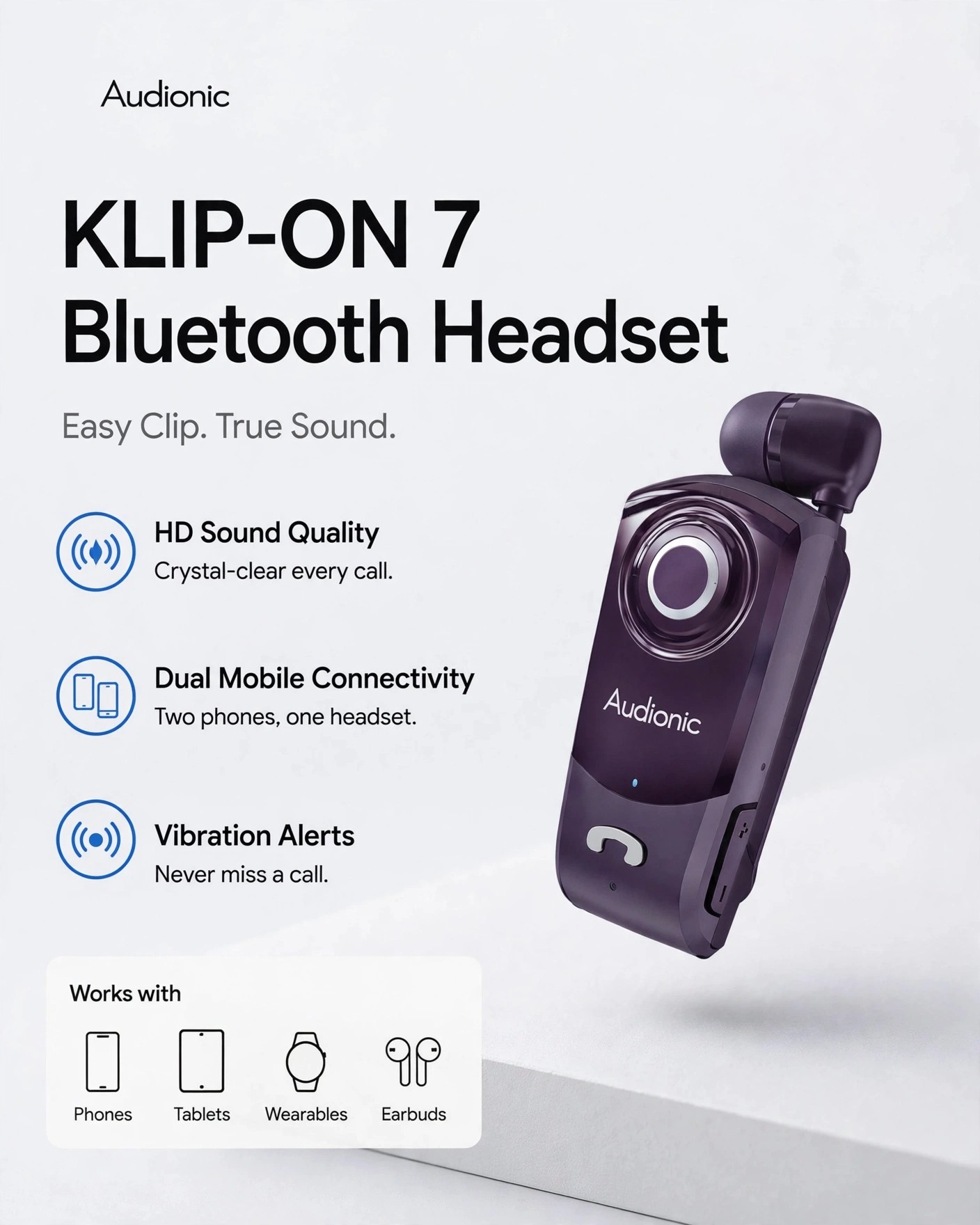 Audionic KLIP-ON 7 Bluetooth Clip Headset