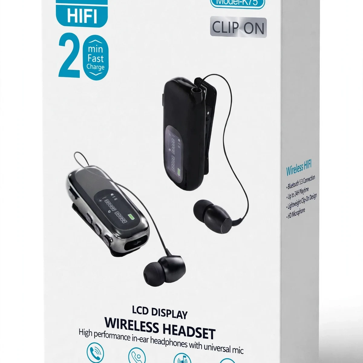 Thumbnail 4 of Wireless K75 Clip-On Bluetooth Headset with LCD Display