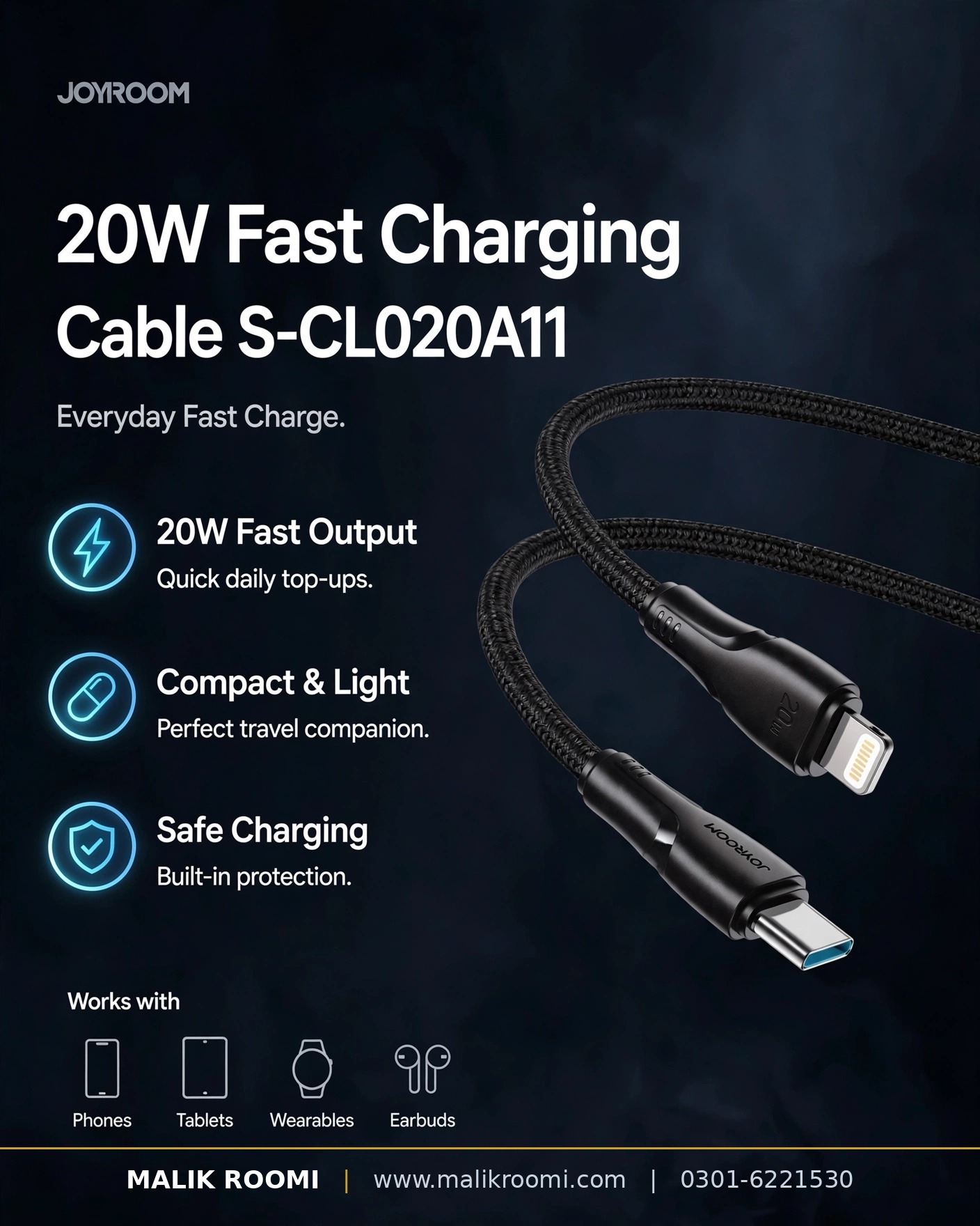 JOYROOM S-CL020A11 20W Type-C to Lightning Fast Charging Data Cable (1.2m)