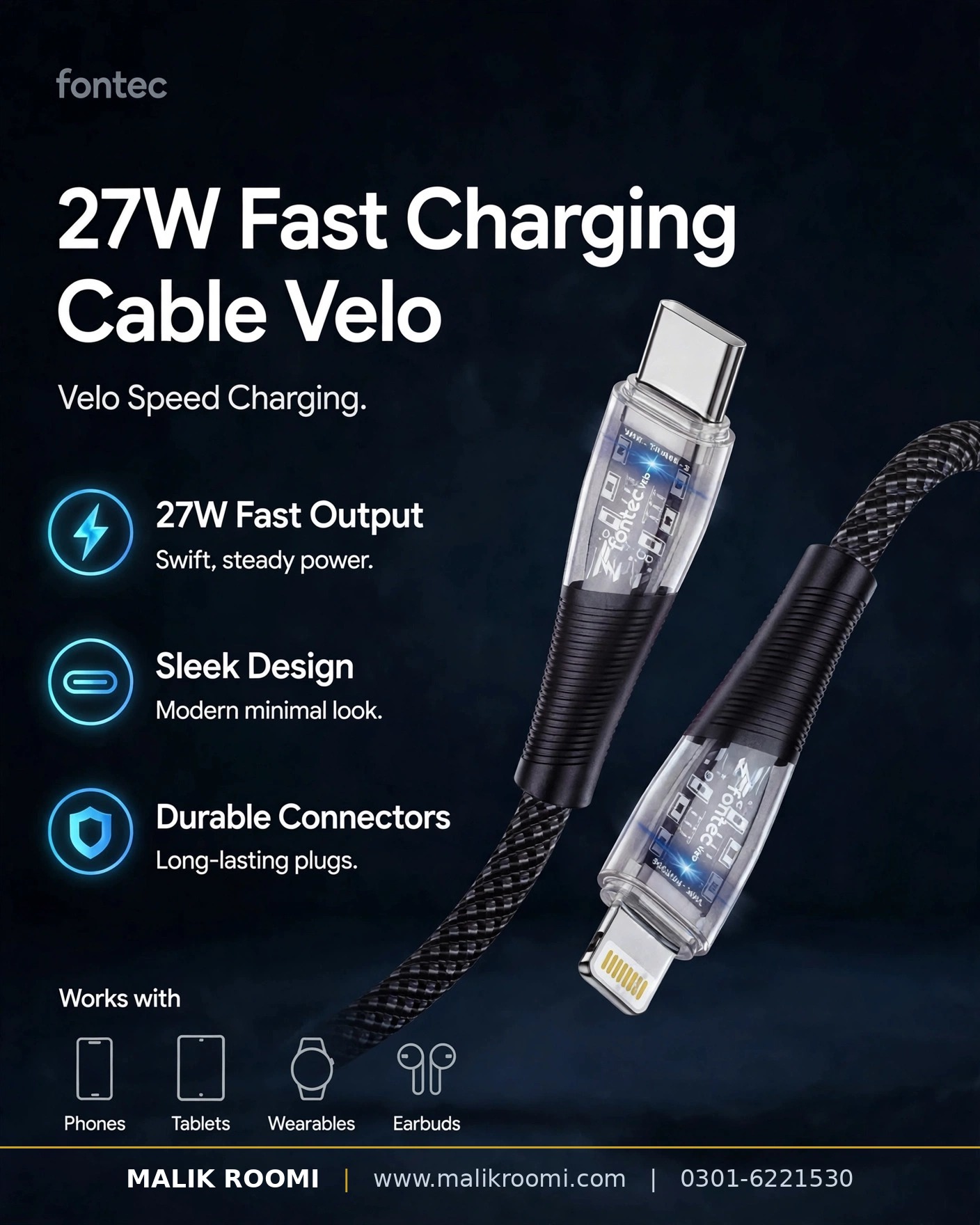 fontec Velo 27W Type-C to Lightning Super Fast Cable (1m)