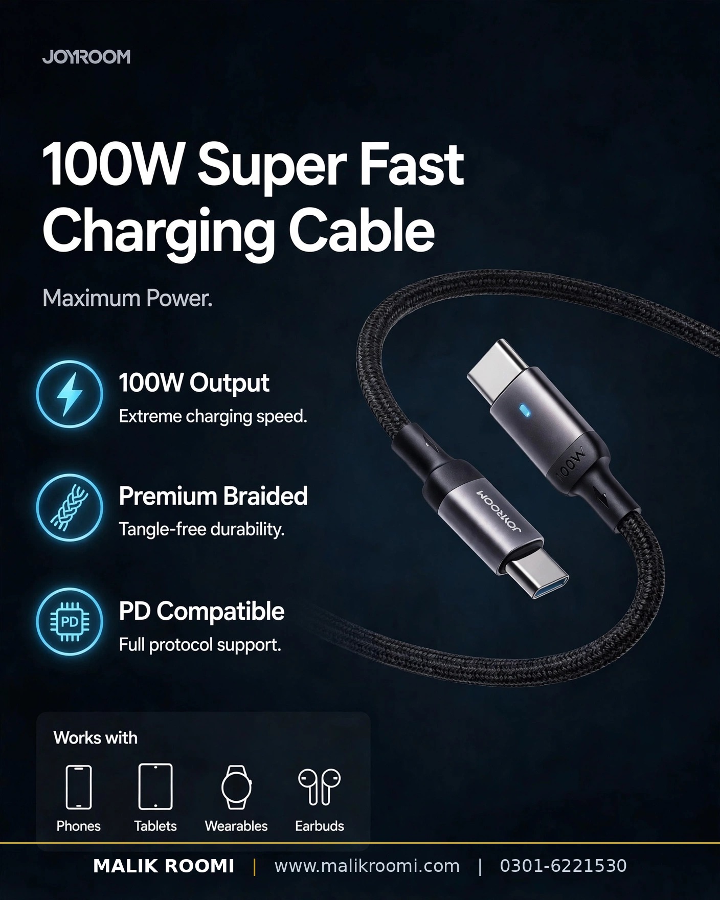 JOYROOM S-CC100A10 100W Type-C to Type-C Fast Charging Data Cable (1.2m)
