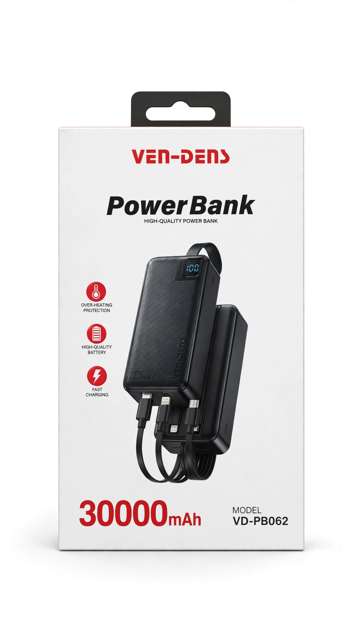 Thumbnail 2 of VEN-DENS VD-PB062 30000mAh Power Bank with Built-in Cables