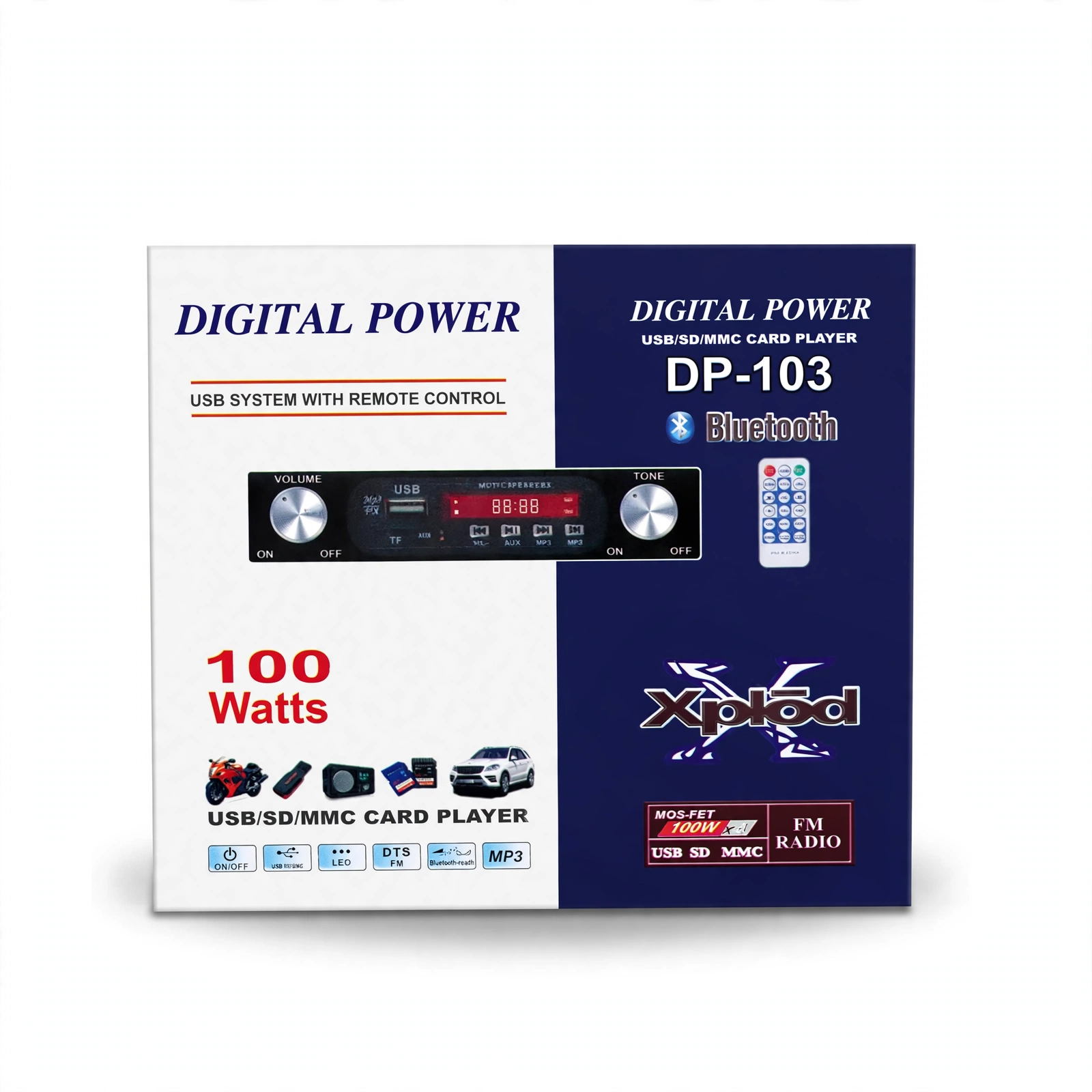 Xplod DP-103 Digital Power Bluetooth USB/SD/MMC Card Player with Remote Control